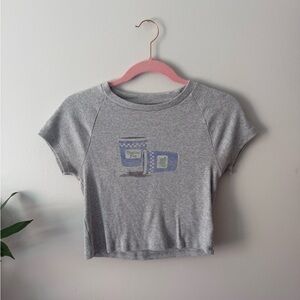 Aerie Gray Crop Top with Coffee Cup Design
